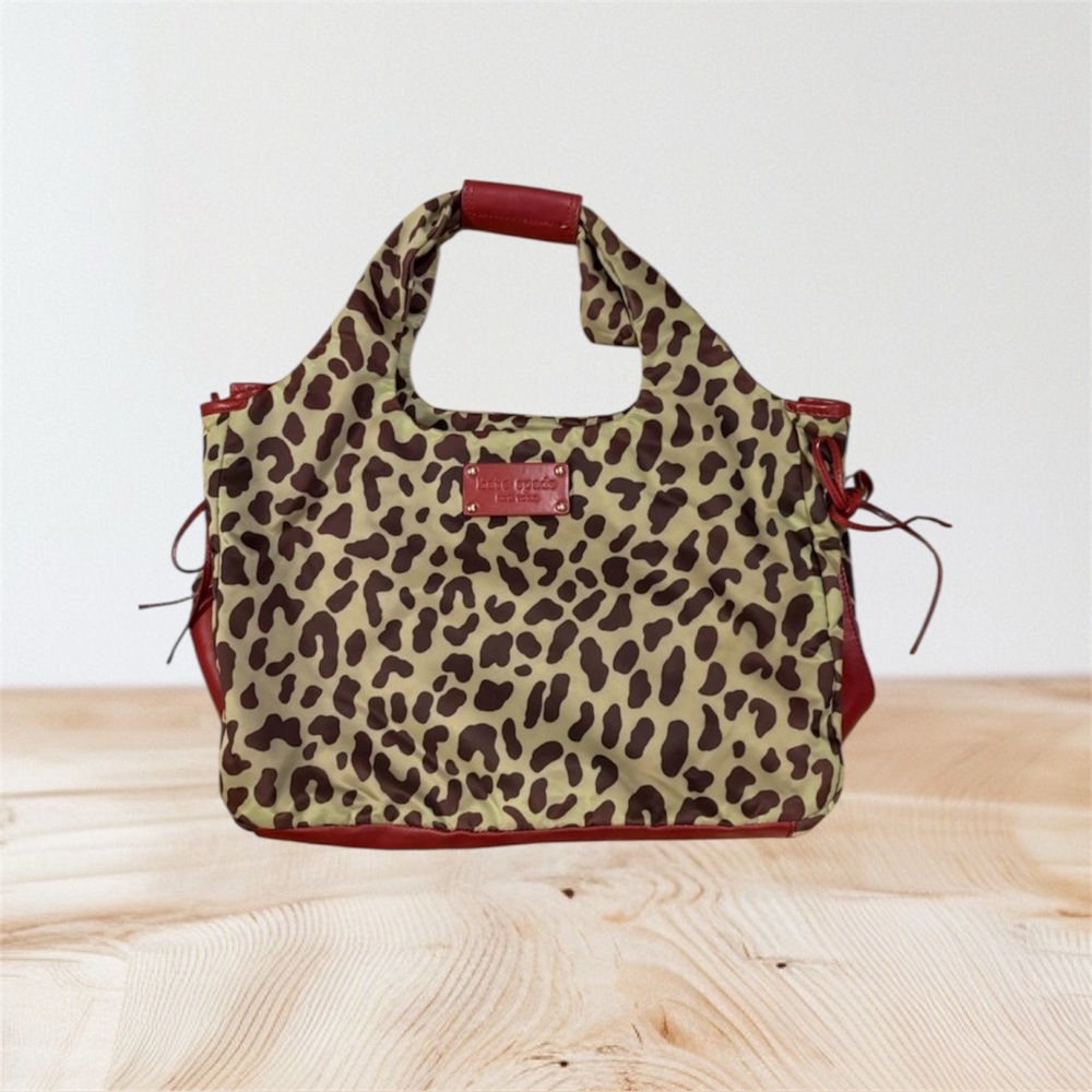 🌺Kate Spade RARE VTG Leopard Print W/Red Leather Trim Large Shoulder Bag VGUC.